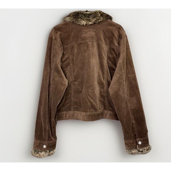 Y2K Venezia 18/20 Brown Jacket Corduroy Stretch Pocket Detach Faux Fur Snowflake - Picture 2 of 7